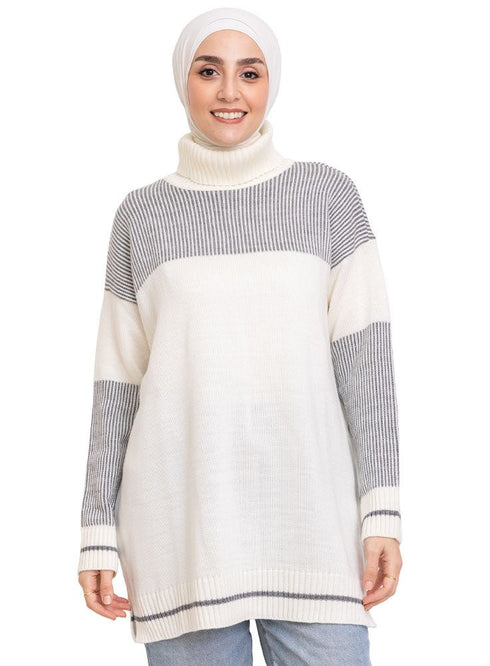 Forest Grey Striped Pullover Design 1 - Khotwh
